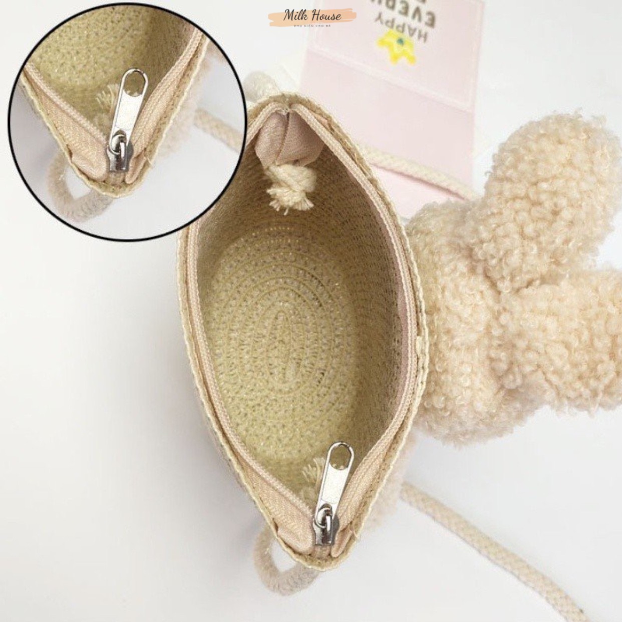 Túi cói mini đeo chéo hình thỏ dễ thương cho bé