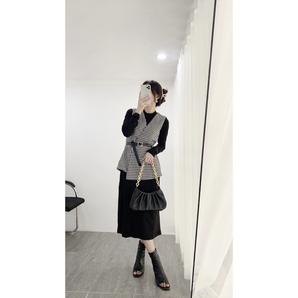 Set váy kèm belt style Hàn, chanh xả (1114)