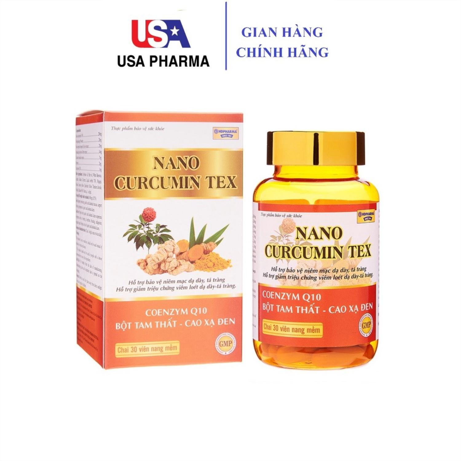 Viên tinh nghệ nano curcumin tam thất xạ đen hdpharma giảm viêm loét dạ dày - chai 30 viên