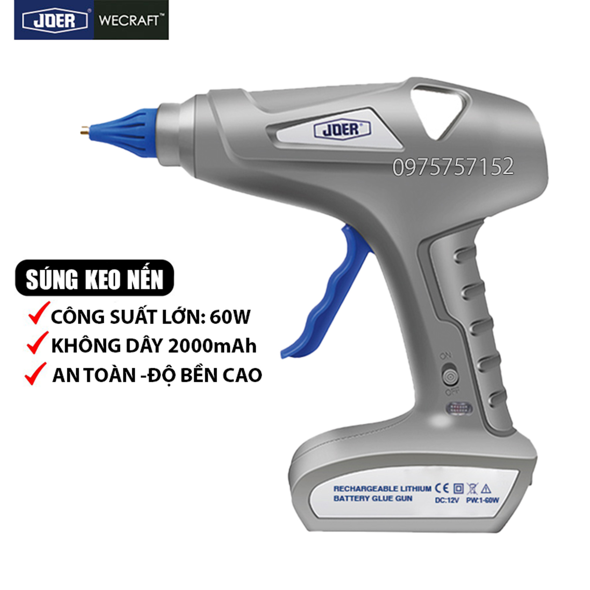 Súng bắn keo nến silicon to 60W không dây JOER S-811, máy bắn keo nến pin Lithium hiện đại nóng nhanh, tiện dụng, độ bền cao, keo siêu dính, súng keo nến to, dụng cụ bắn keo nến, súng bắn keo nến to