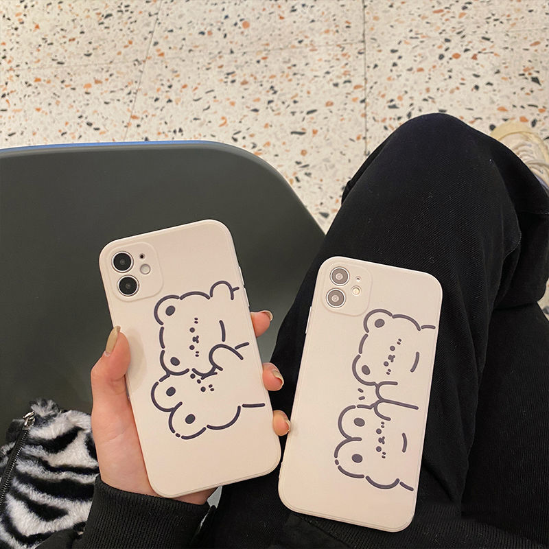 Ốp Lưng Silicon Màu Bảo Vệ CAMERA Couple Bear