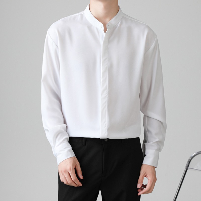 Áo sơ mi nam dài tay form rộng cổ trụ CT01 phong cách Hàn Quốc trẻ trung năng động  PONIVALAZA shop