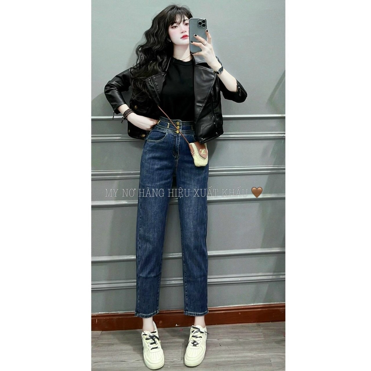 Áo khoác da nữ Quảng Châu cao cấp cổ bẻ