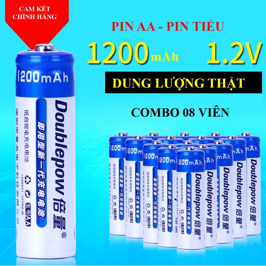 Combo 08 viên pin tiểu sạc AA 1200mAh Doublepow - dung lượng thật