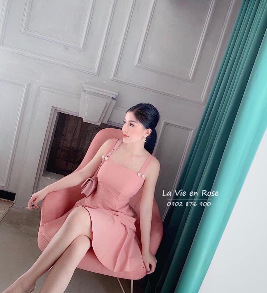 Đầm Xòe HaI Dây Đính Cườm Xinh Xắn