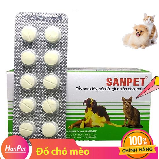 Hanpet - 10 viên XỔ GIUN SANPET - tẩy giun sán chó mèo