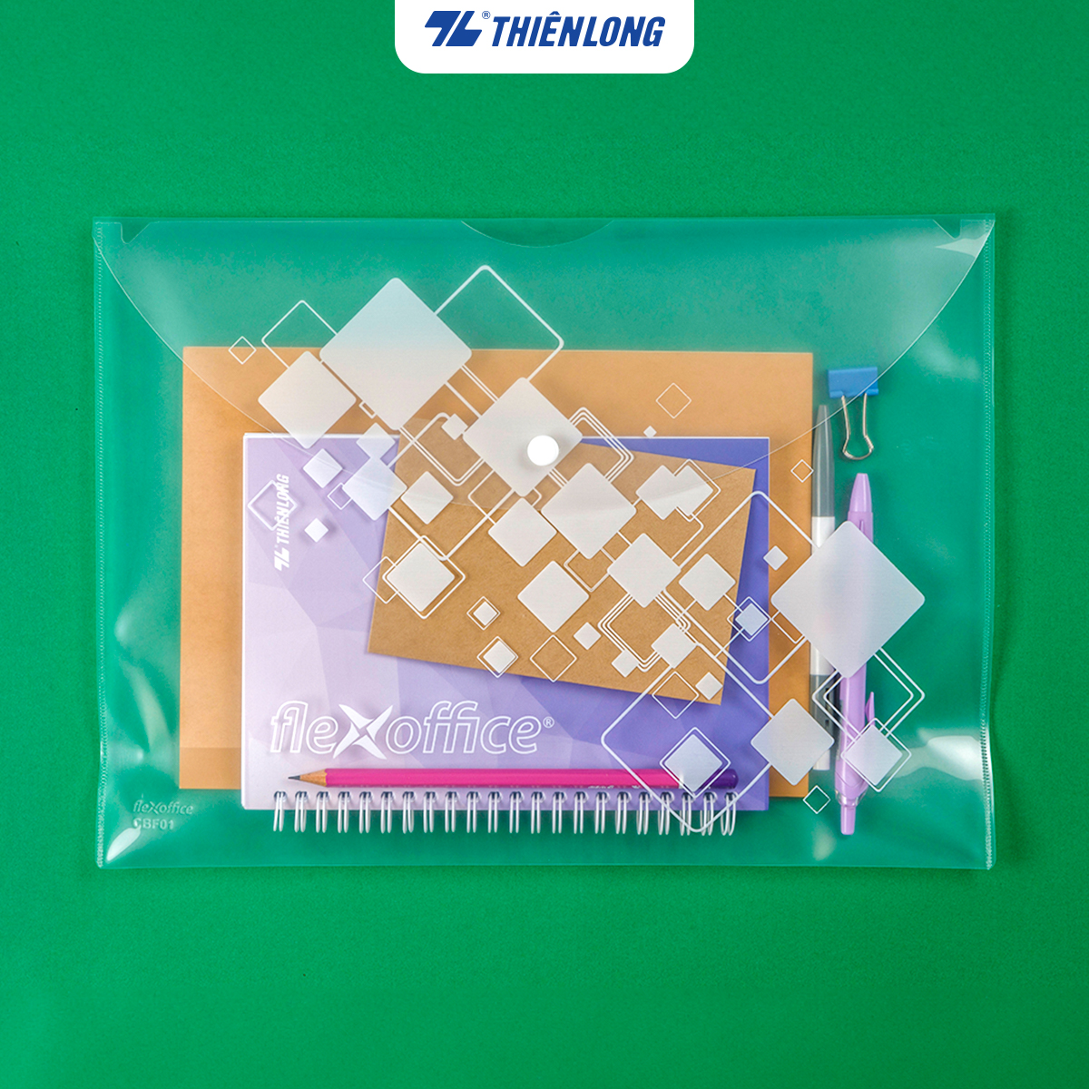 Combo 30 Bìa nút F4 Flexoffice Thiên Long FO-CBF01, bìa đựng tài liệu, hồ sơ, báo cáo, độ bền cao, đựng tối đa 125 tờ F4