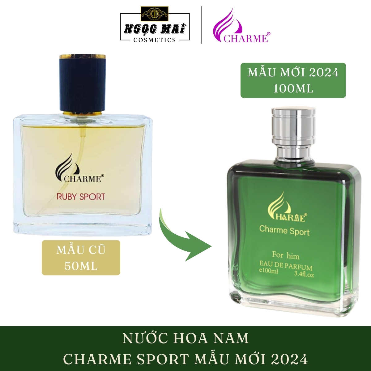 [Mẫu Mới 2024] Nước hoa nam Charme Sport (100ml) chính hãng khỏe mạnh quyến rũ tươi mát