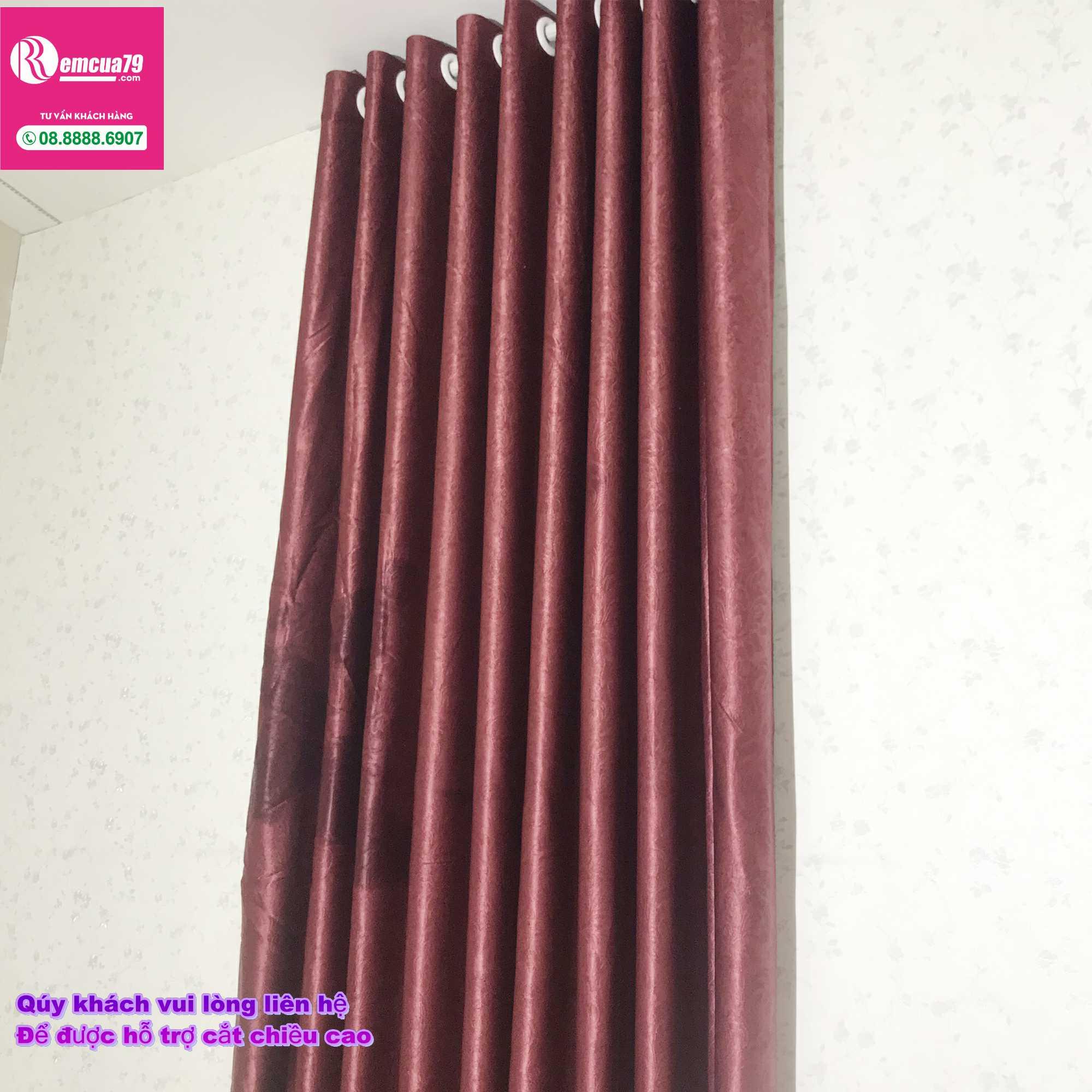 Rèm, màn cửa Ph curtains( ngang200cm x cao 130cm) màu Đỏ Đô + tặng dây vén màn
