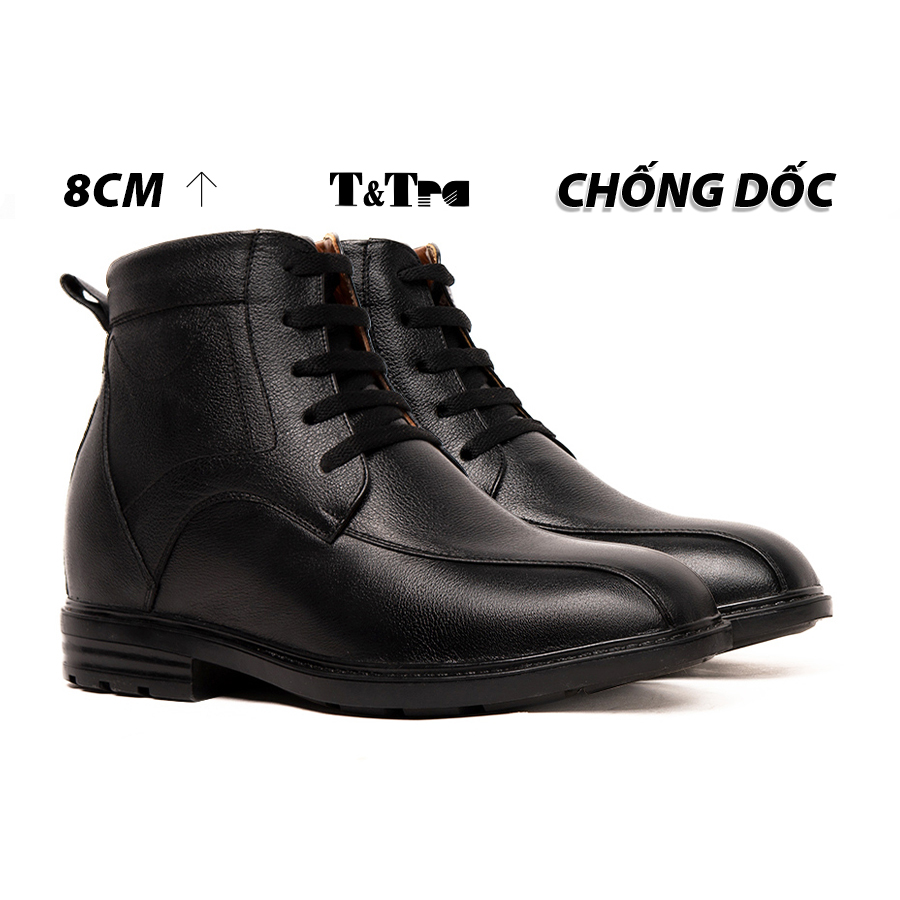 [8CM] Giày Nam Đế Cao T&Tra T107 Đen - Ít Dốc Mang Thoải Mái Hơn