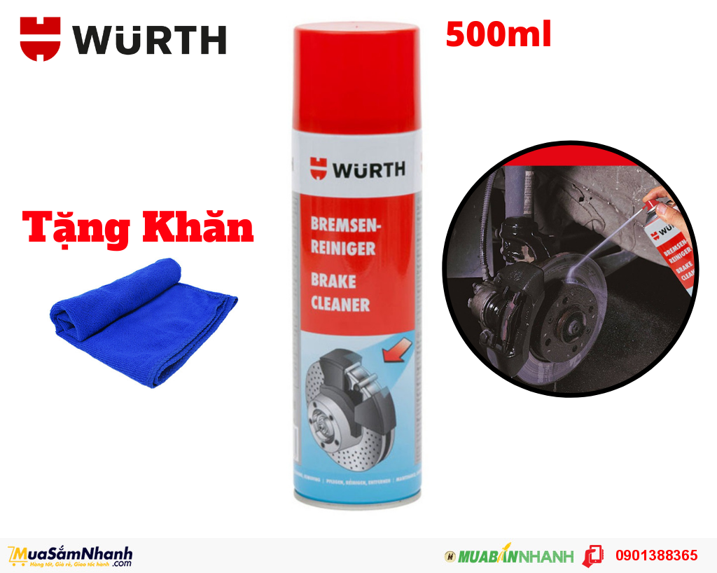HCMDung Dịch Vệ Sinh Thắng Xe Wurth Brake Cleaner 500ml Tặng khăn - W0890