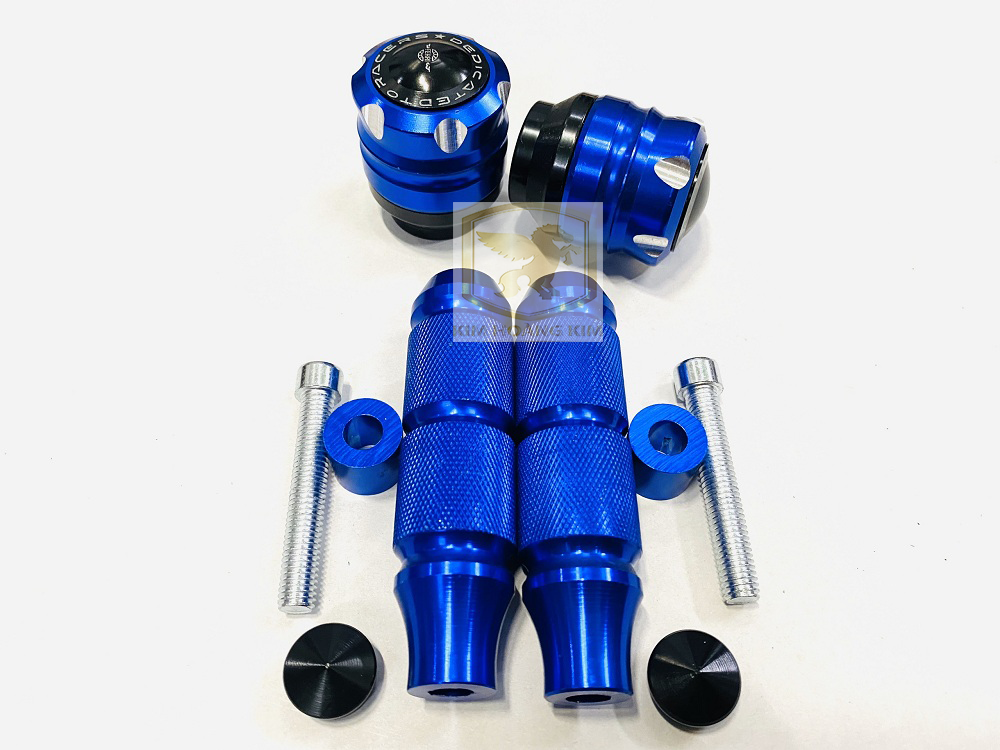 Combo Gù chống Đổ Trước và Sau Nhôm CNC gắn Xe máy (Màu Xanh)