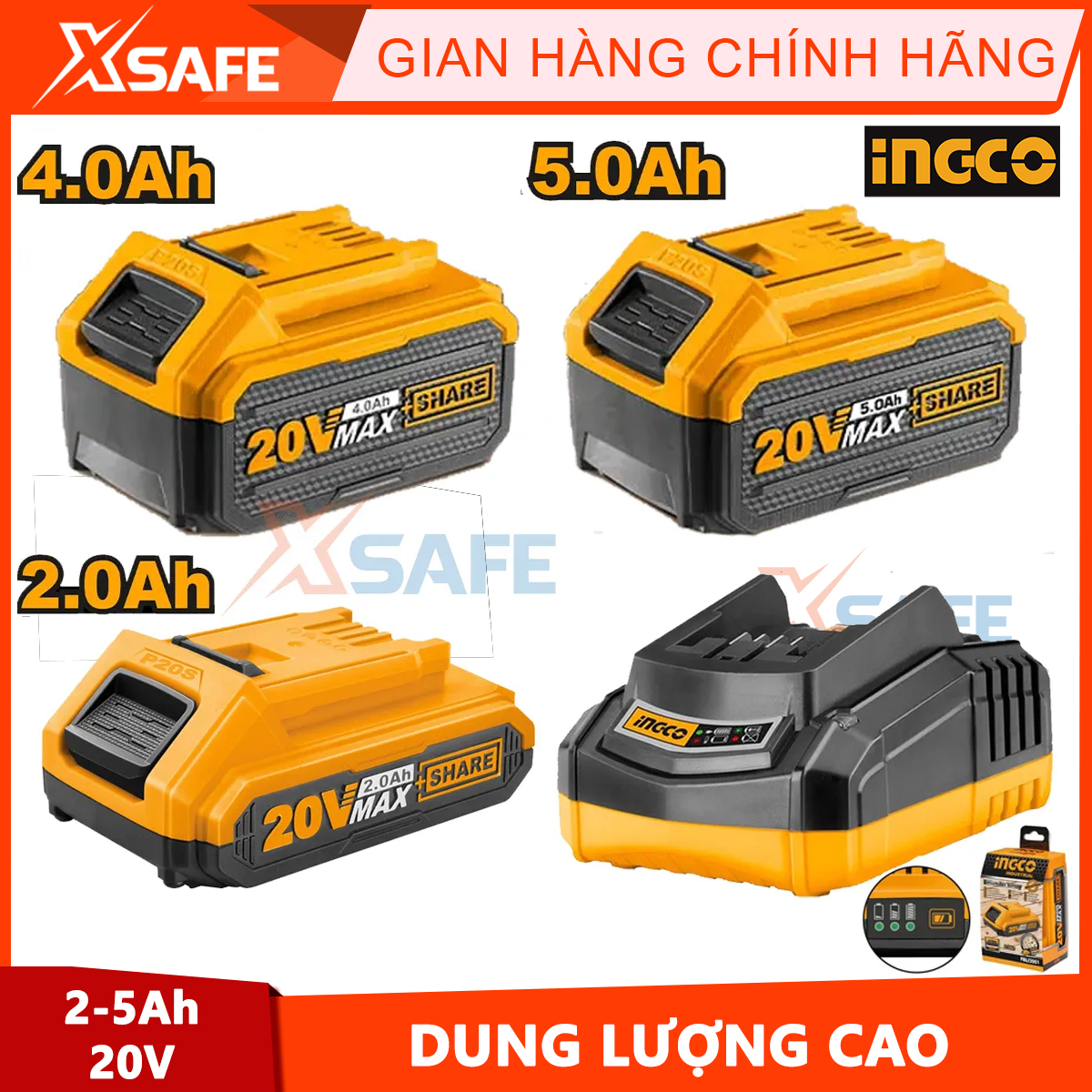 Ingco 20V 2AH/4Ah/5AH quick charge rechargeable Li ion battery for drilling machine angle grinder fbli2001, fbli2002, fcli2001