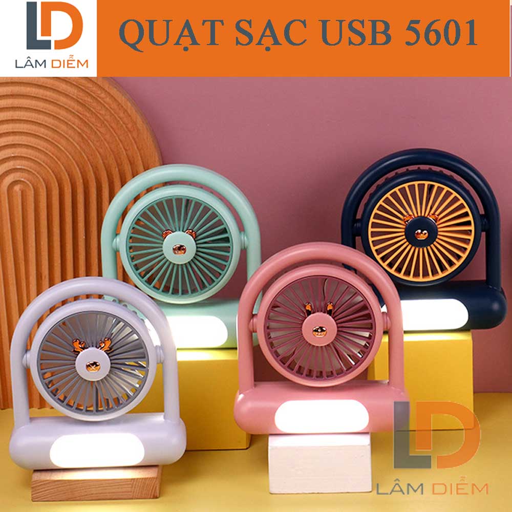 QUẠT SẠC MINI ĐỂ BÀN CÓ ĐÈN LED SIÊU MÁT 5601
