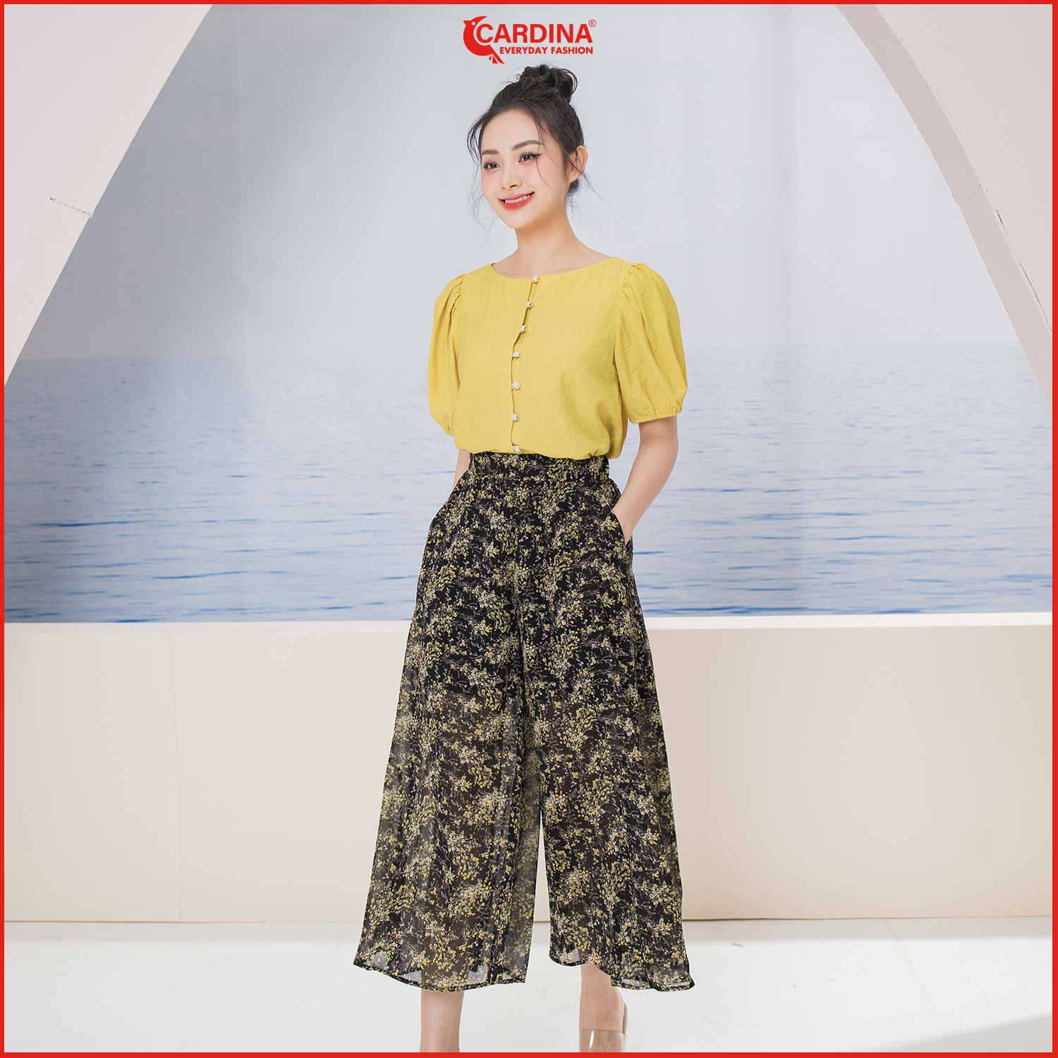 Quần nữ cardina chất chiffon cao cấp dáng suông lửng có chun sau tôn dáng họa tiết 3qf07