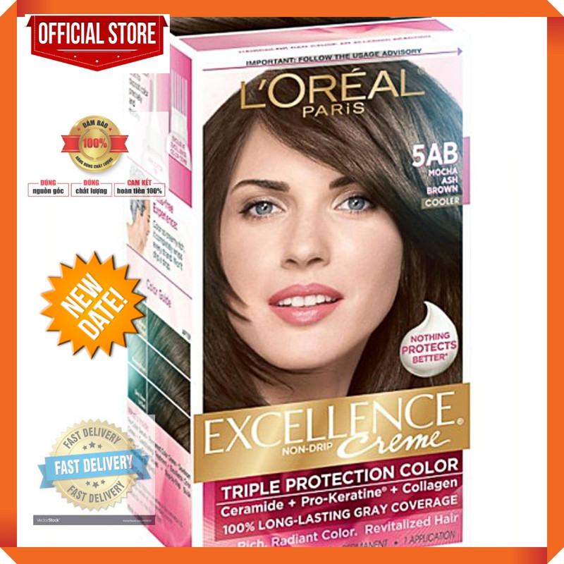 Màu Nhuộm Dưỡng Tóc Phủ Bạc L'Oreal Paris Excellence Crème 172Ml Số 5 - Nâu Sáng Tự Nhiên Pháp