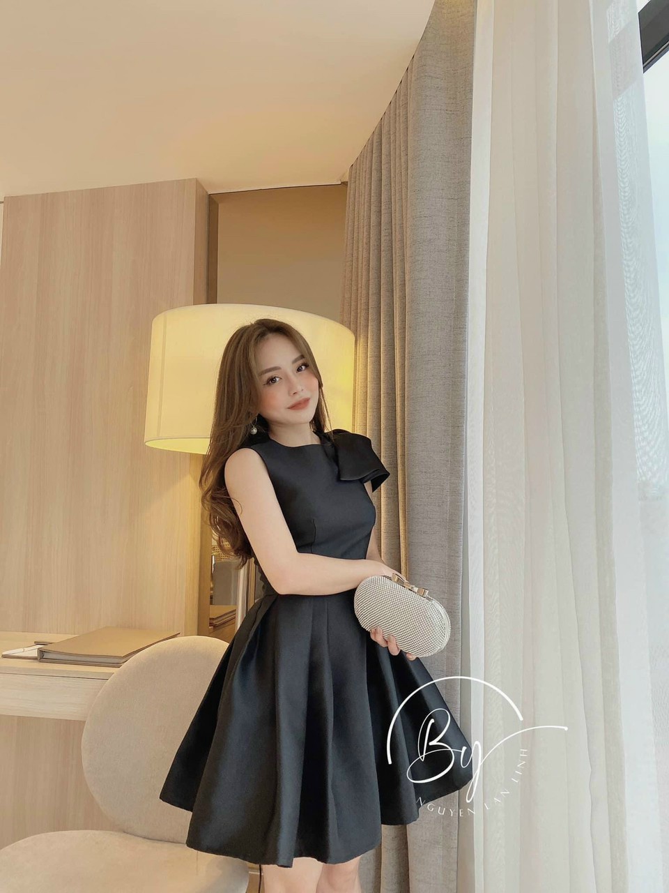 Đầm xòe nơ xếp ly-QH#damnu