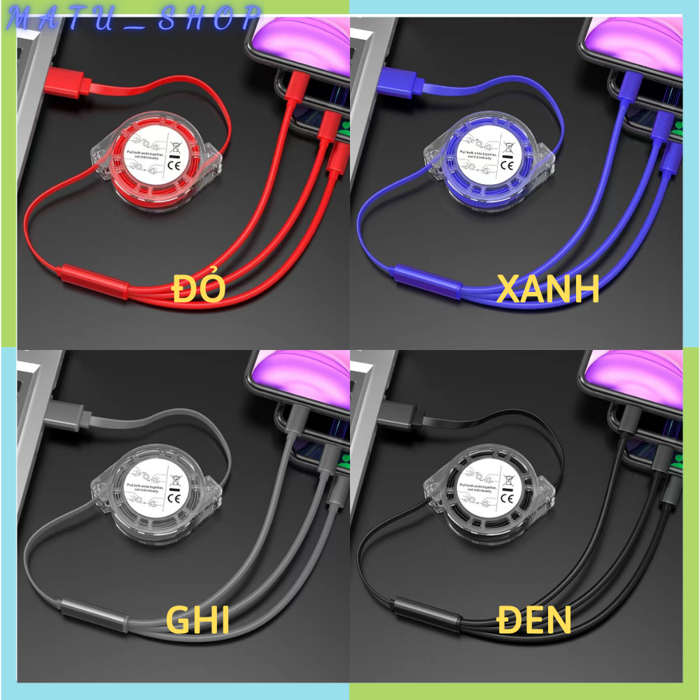 Dây cáp sạc nhanh 3 trong 1,3 đầu cổng usb ra type c micro usb (giá 1 dây)