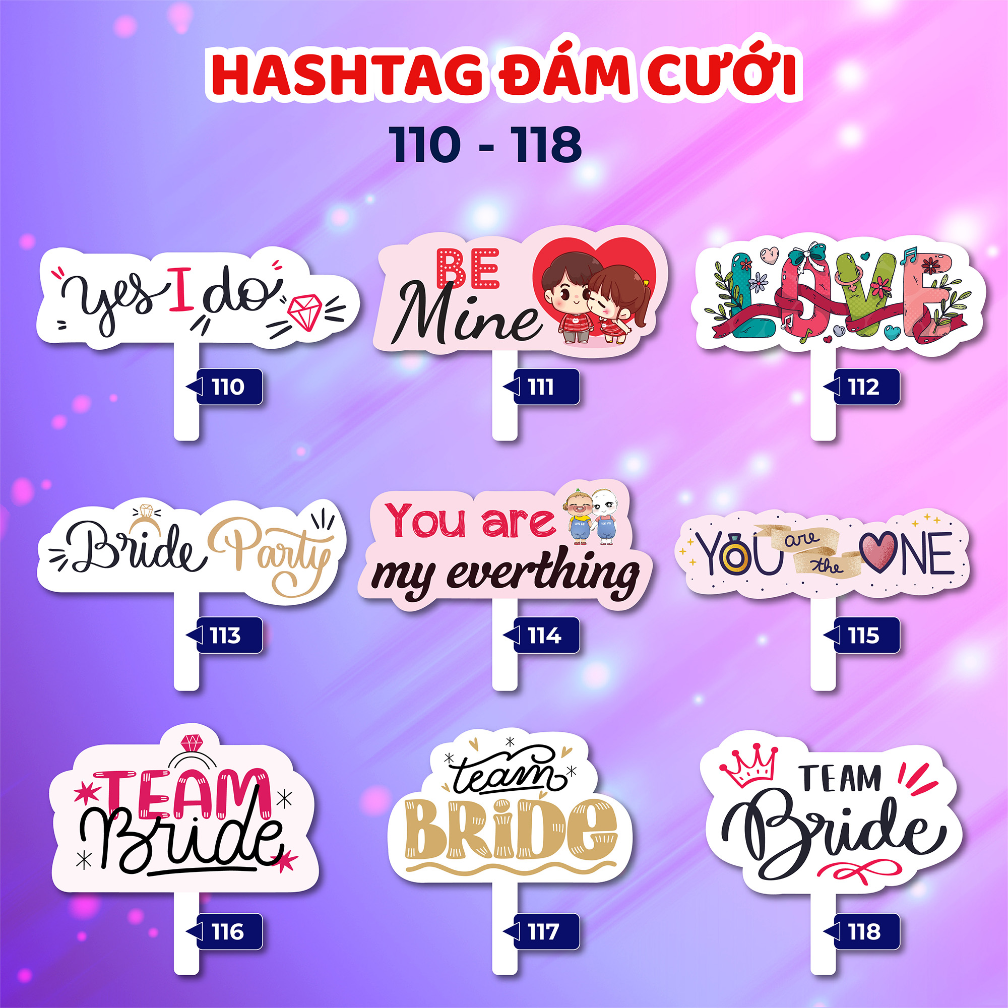 Bảng hashtag cầm tay chụp hình đám cưới (MS 101 - 136)
