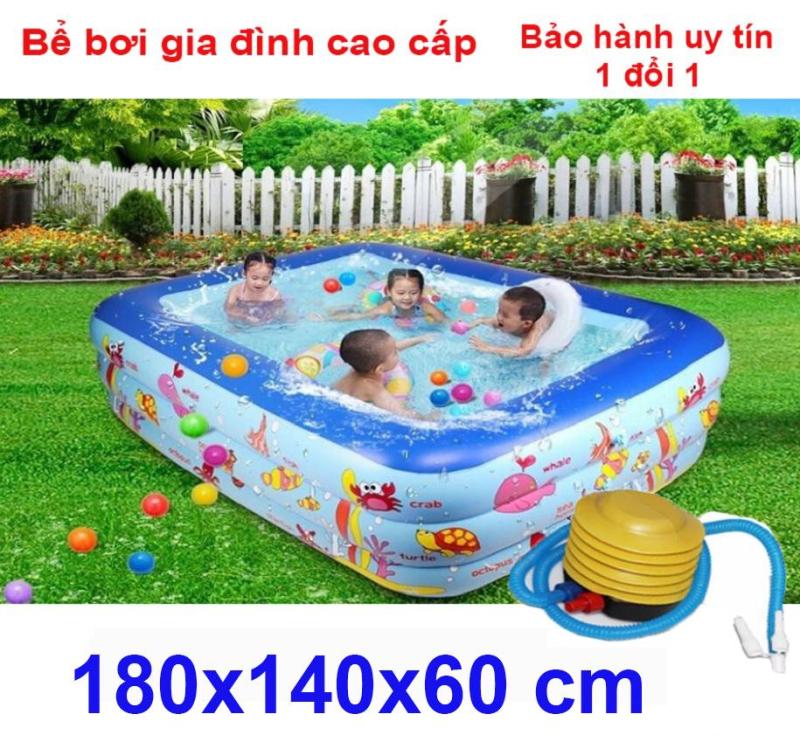 Bể bơi nhỏ - Giá bể bơi cho bé Bể bơi phao 3 tầng  cỡ lớn cho bé và gia đình : 180 x 140 x 60 cm. loại dày dặn có tặng kèm( bơm hơi + miếng vá )