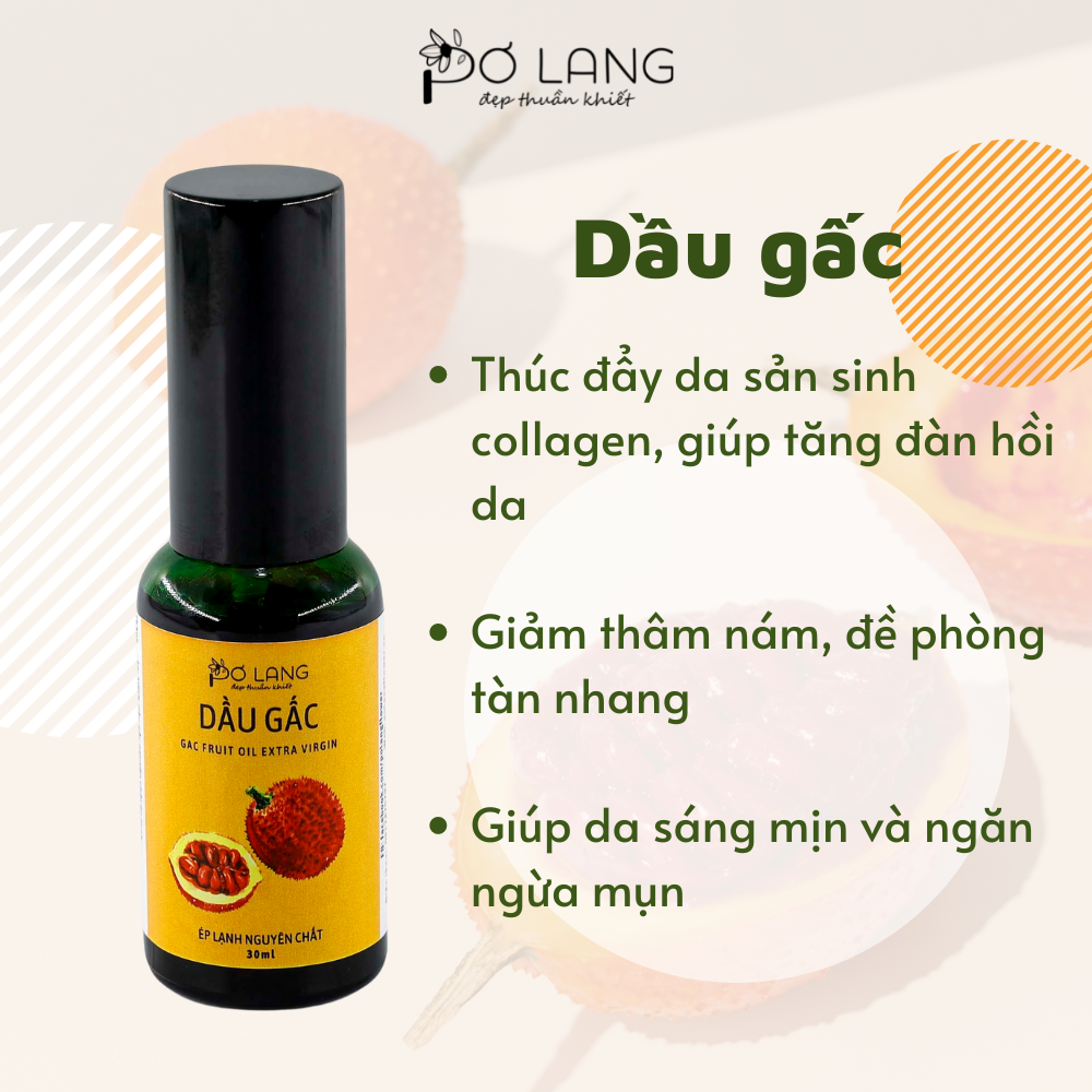 Dầu gấc giảm thâm nám Pơ Lang 30ml (100% Thiên nhiên - Ép lạnh nguyên chất từ màng đỏ quả gấc)