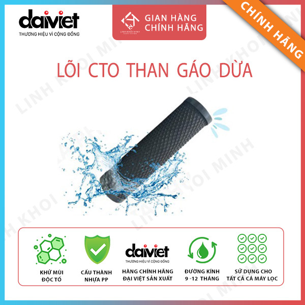 Cto Dai Viet, water filter cartridge No. 2cto charcoal anthracite/coconut heat activated carbon. Genuine product of Dai Viet group.