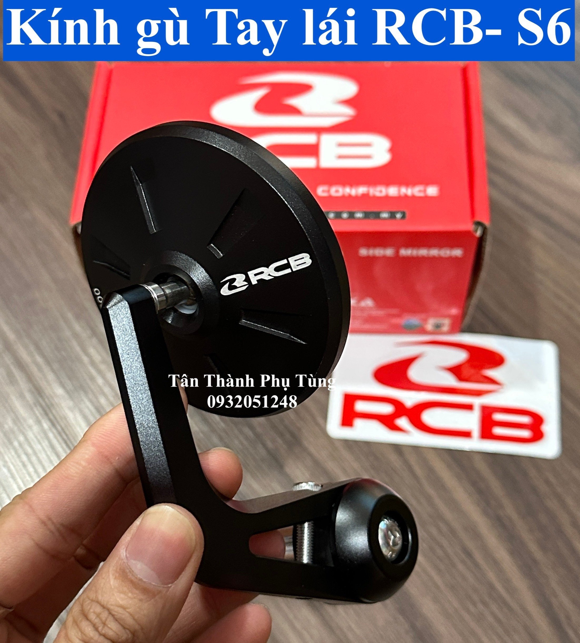 Kính chiếu hậu gắn gù tay lái RCB chính hãng-S6 màu đen