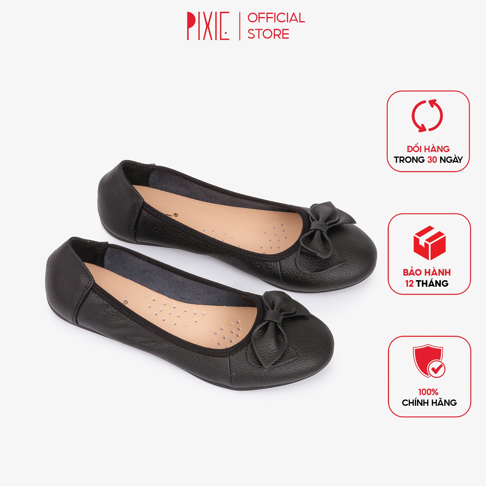 Giày Búp Bê Bệt Da Bò Thật Siêu Êm Gắn Nơ Pixie X424