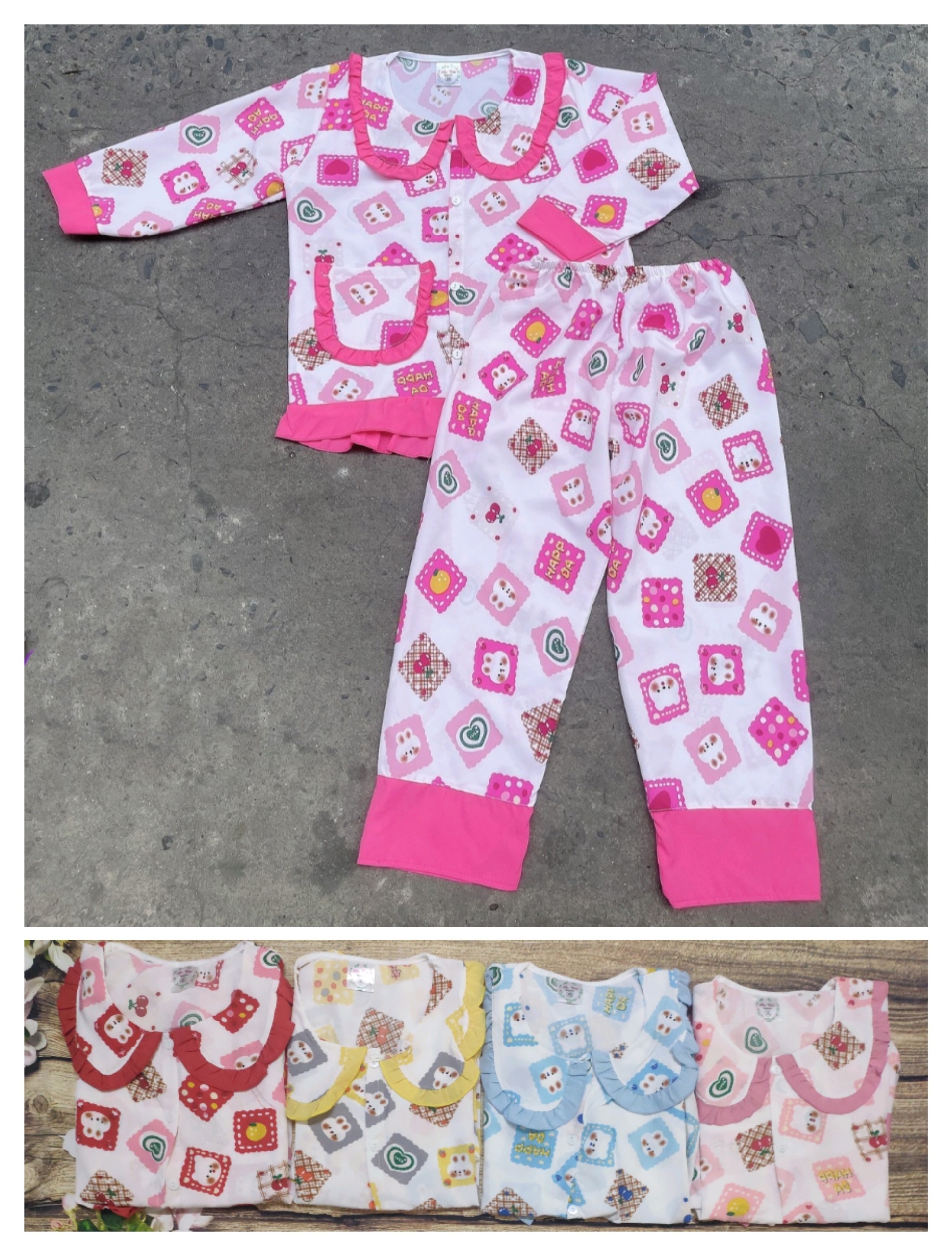 (3 bộ 3 màu 3 họa tiết khác nhau) Combo 3 Bộ Lụa Tay Dài Cổ Sen Bé (20-32kg)