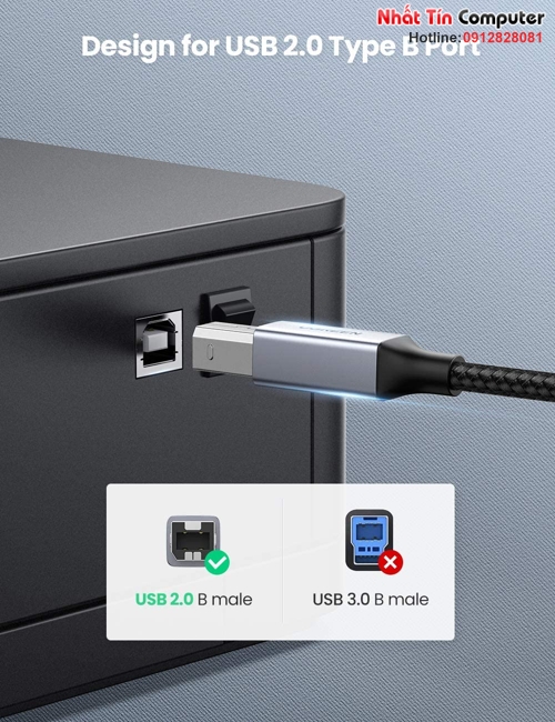 Cáp máy in USB Type-C to USB Type-B dài 2M bọc dù Ugreen 80807 cao cấp