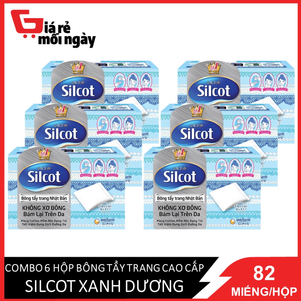 Combo 6 bông tẩy trang cao cấp silcot hộp 82 miếng