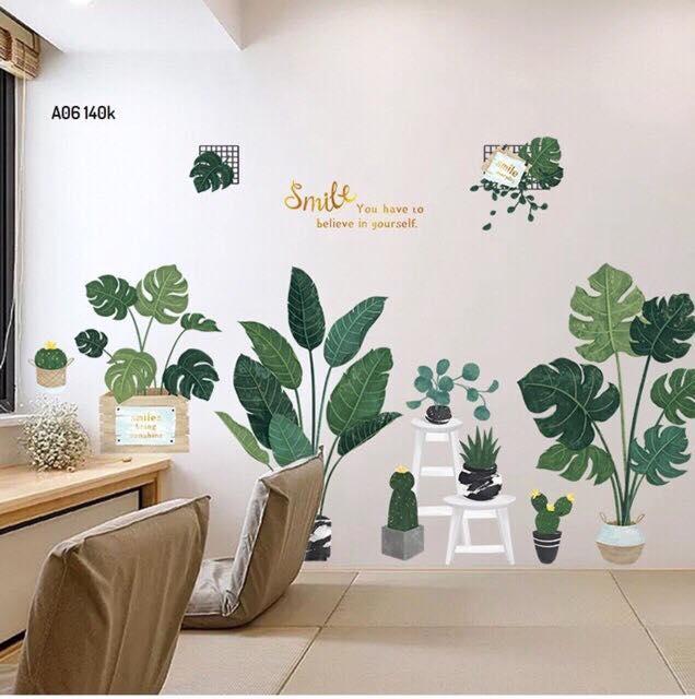 Decal dán tường mẫu chậu cây cảnh to