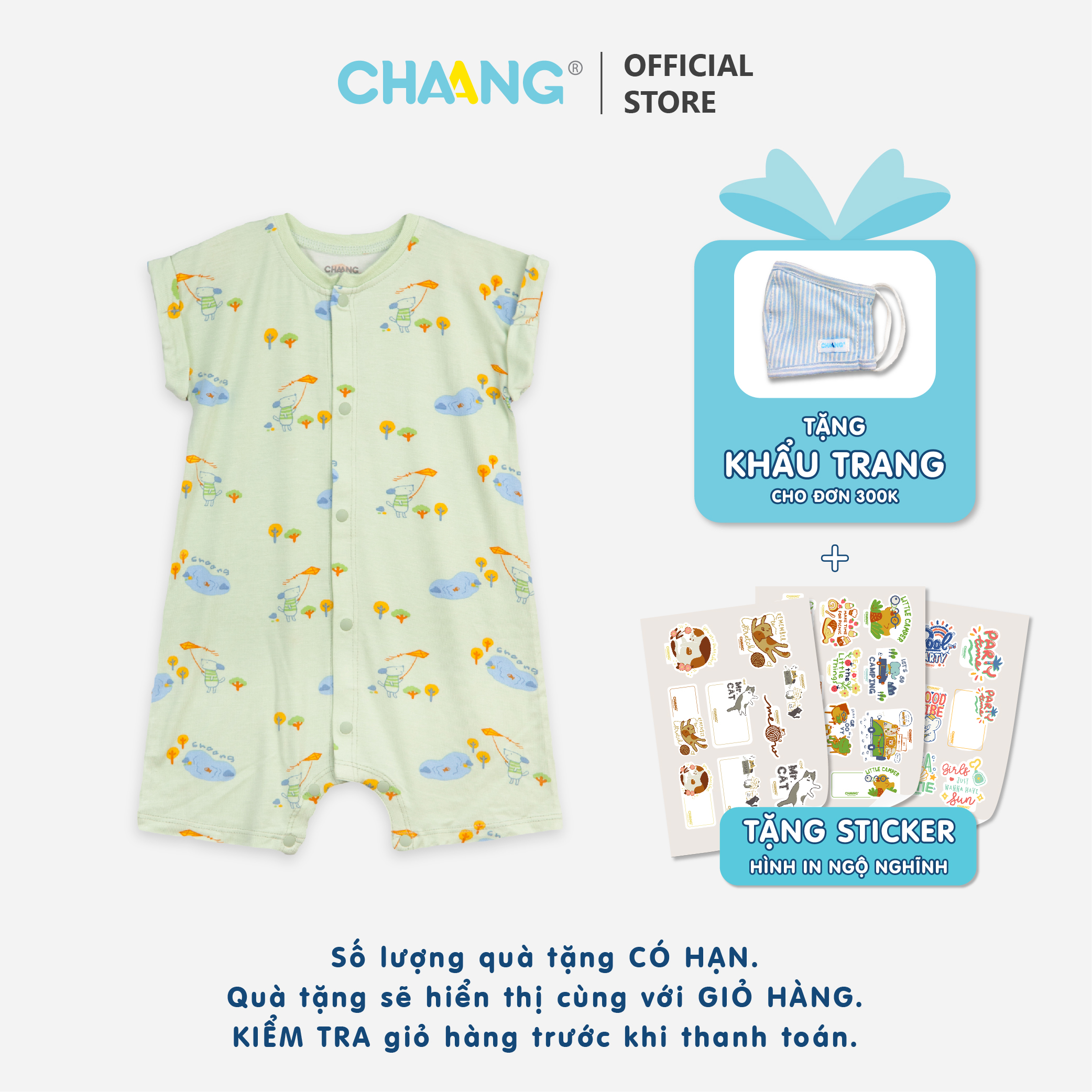 [CHAANG] Bộ body cộc cúc giữa Spring cún xanh