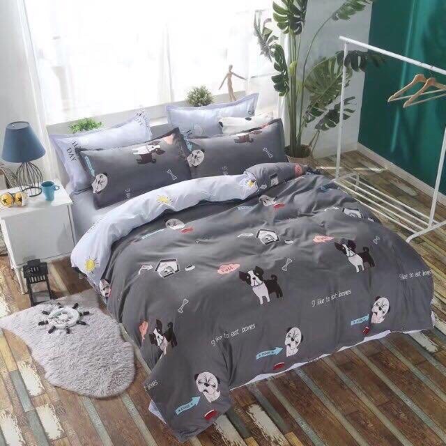 (FreeShip MAX) Bộ Ga Và 2 Áo Gối Cotton Mẫu Chó Đốm