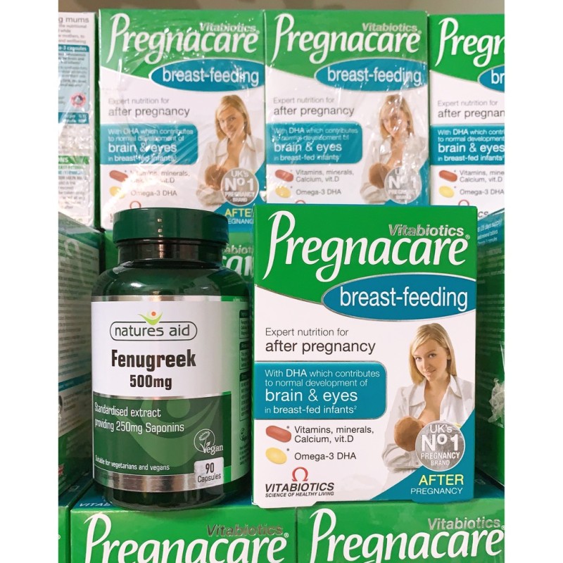 [Auth] Combo lợi sữa cỏ cà ri Fenugreek & Vitamin Pregnacare breast feeding chính hãng UK nhập khẩu