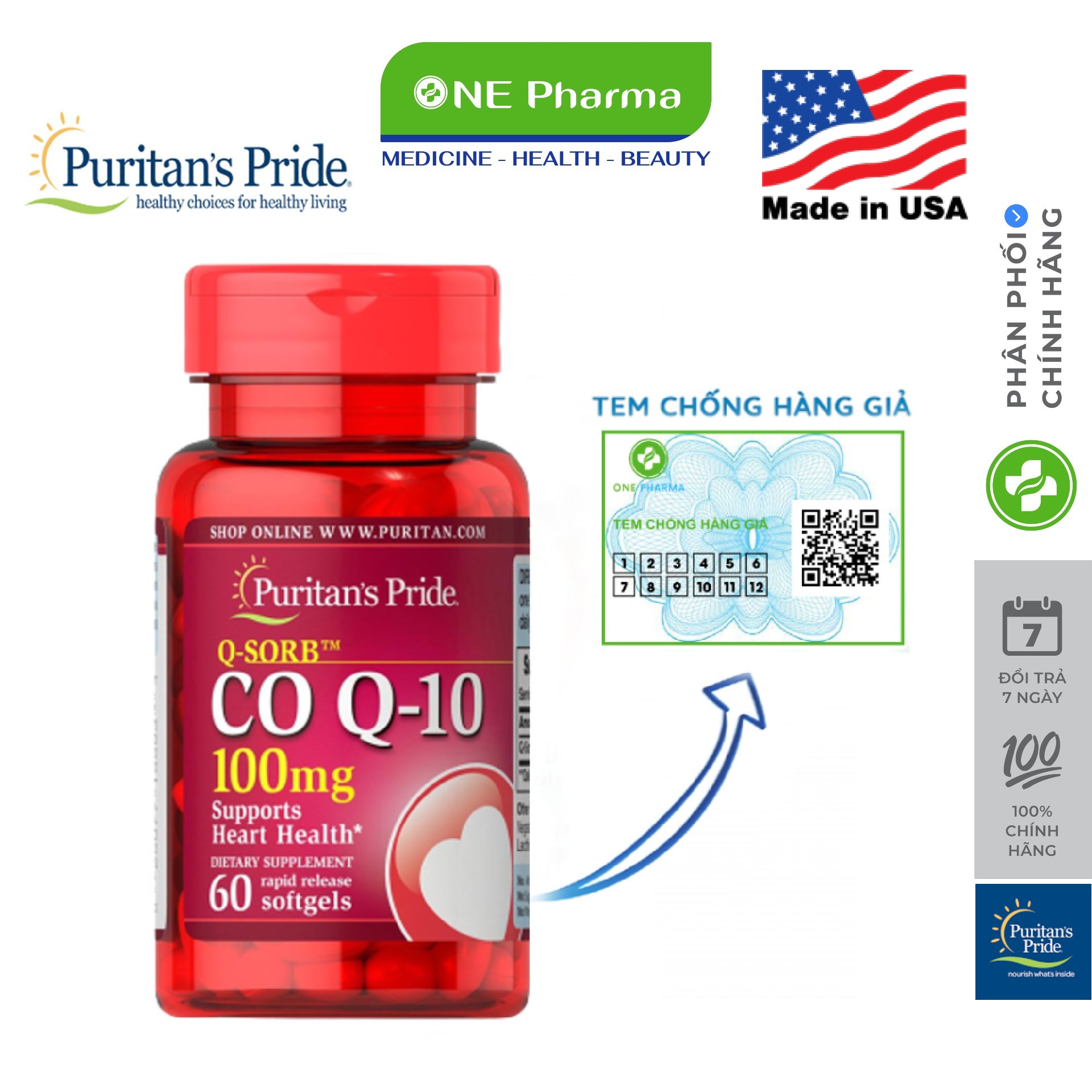 Viên uống bổ tim puritan’s pride coq10 100mg 60 viên