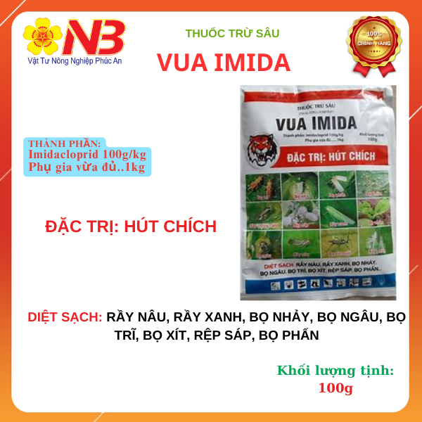 Thuốc trừ sâu Inmanda 100WP (Vua imada) 100g (Imidacloprid 100g/kg) Diệt sạch chích hút, bọ trĩ, rầy nâu, rầy xanh, bọ nhảy, bọ ngâu, rệp sáp, bọ phấn…- VTNN Năm Bưu