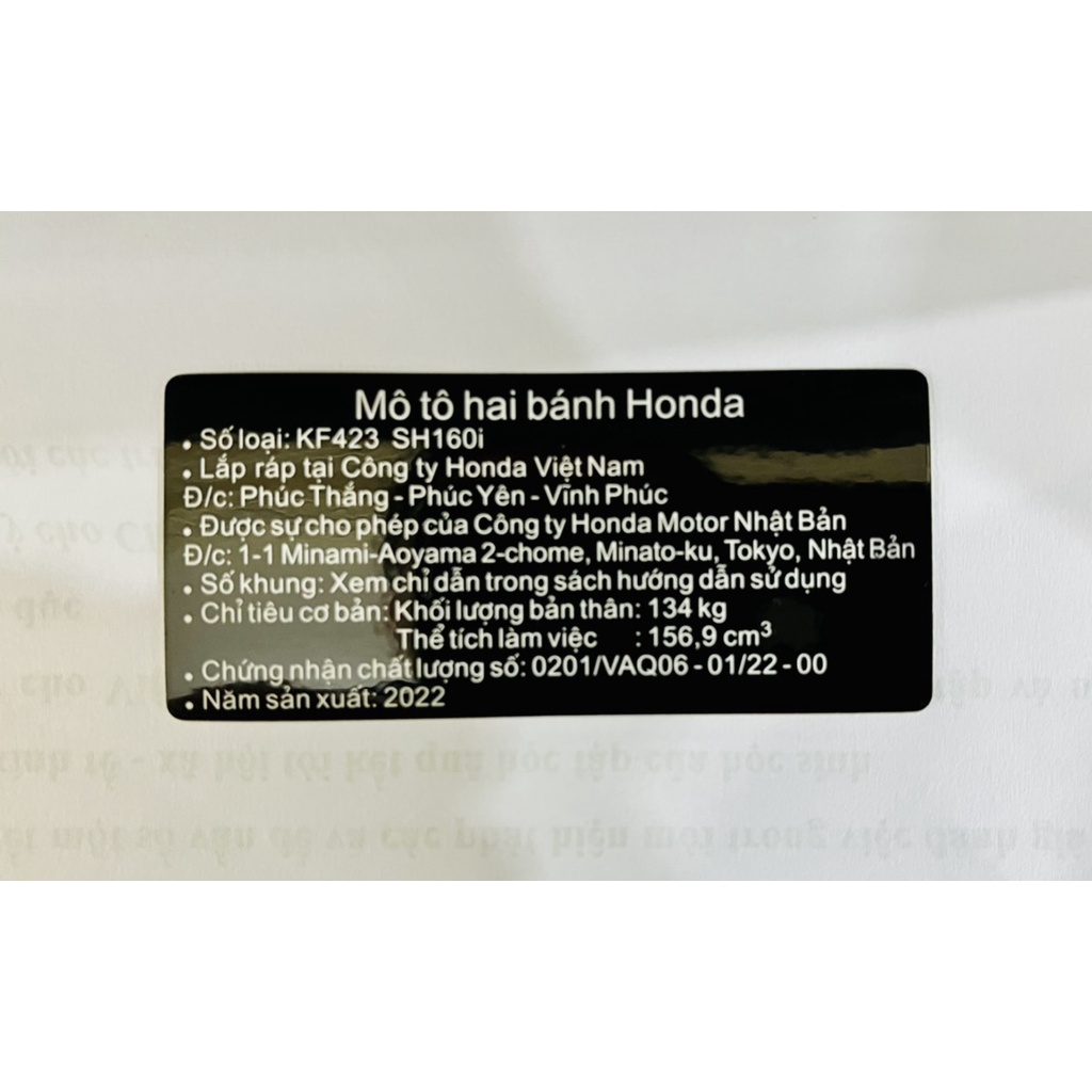 Tem thông số honda sh 150 160