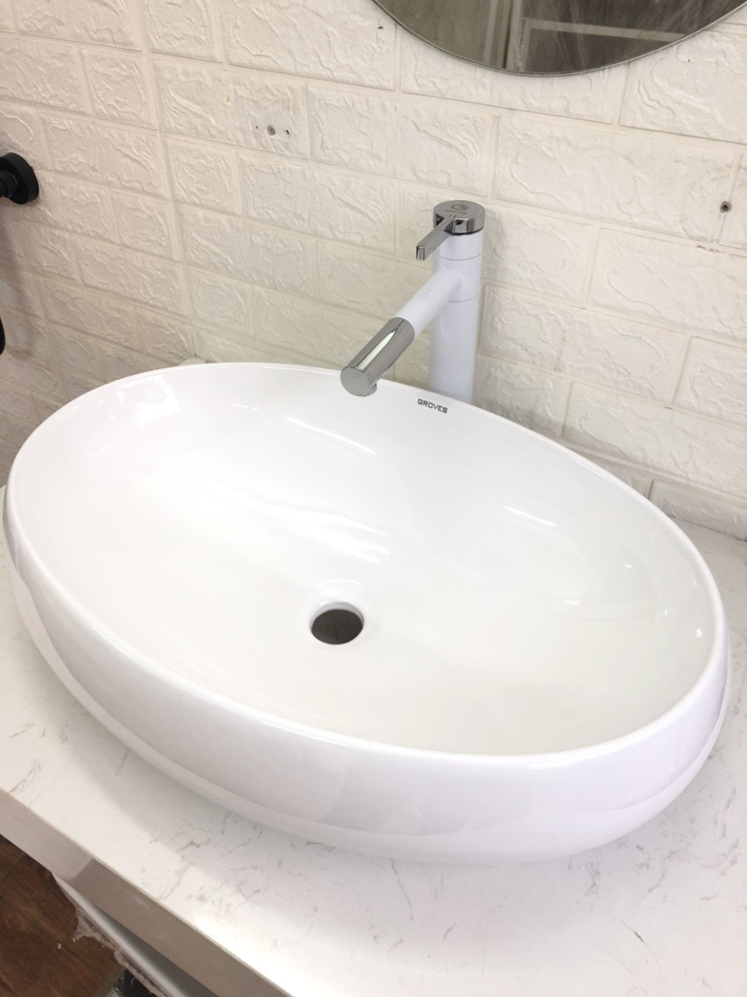 CHẬU RỬA MẶT ĐẶT BÀN , LAVABO hình ELIP 065C