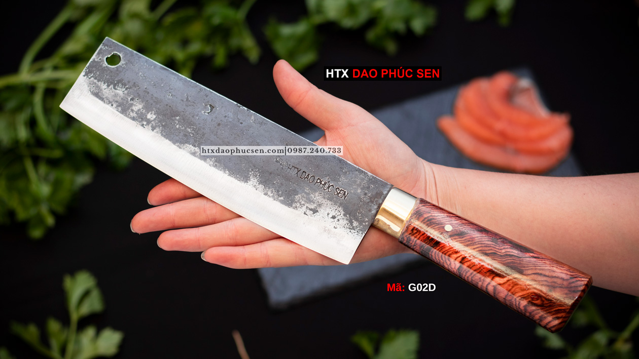 Dao thái 20 nhíp xe cán gỗ khâu đồng G02D