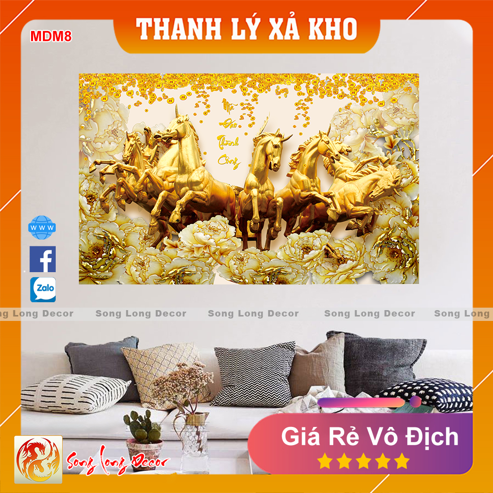 Tranh Dán Tường 3D Mã Đáo Thành Công - MDM8 - Tranh 3D Phong Thủy - Giấy dán tường 3d - Song Long Decor