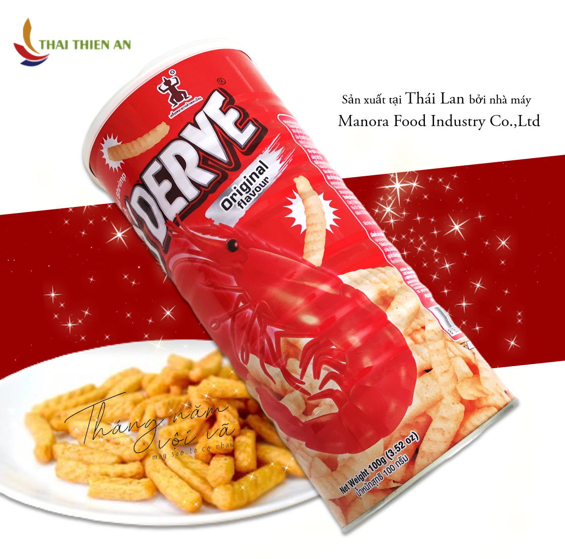 Bánh phồng tôm Thái Lan ODERVE snack phồng tôm que - lon 100gr