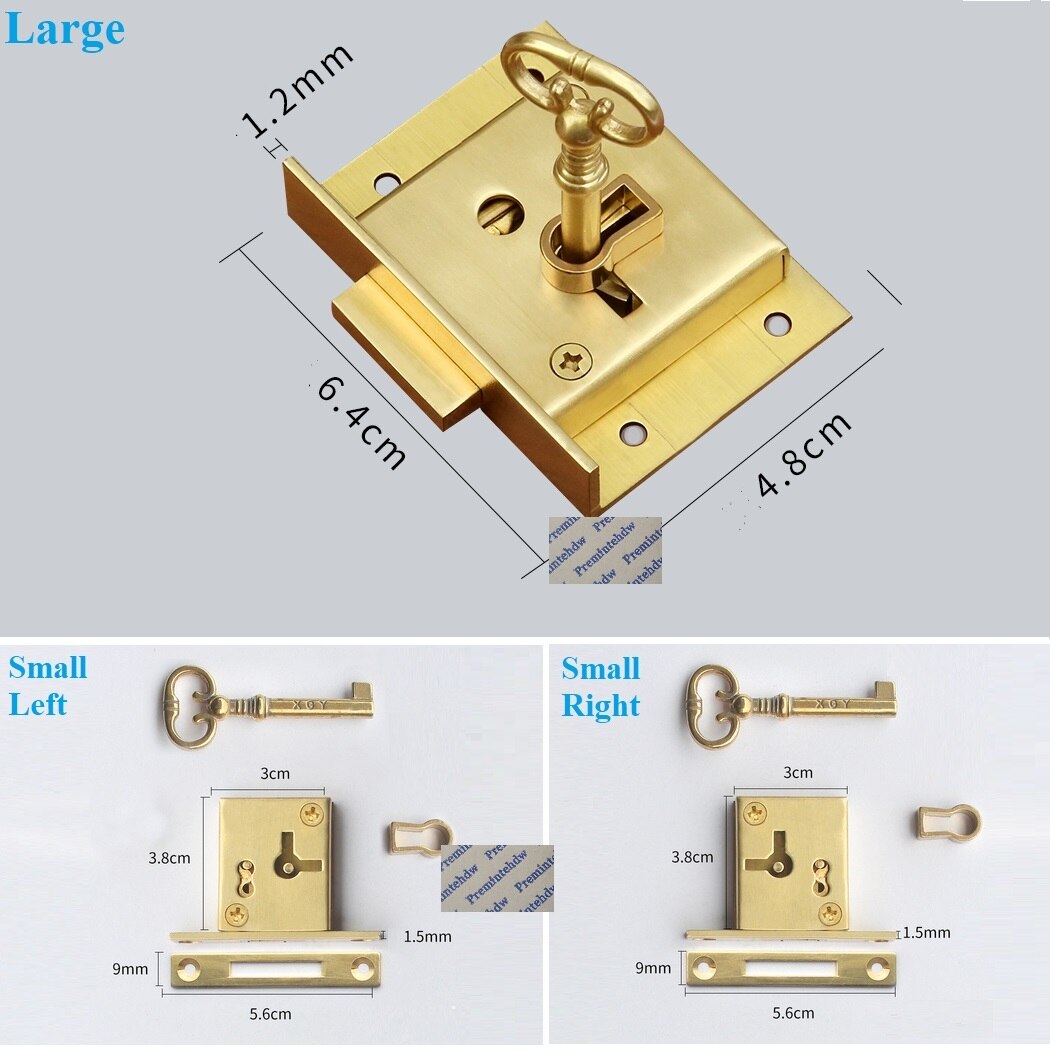 Classic Antique Brass Cabinet Drawer Case Box Lock With Scepter Key