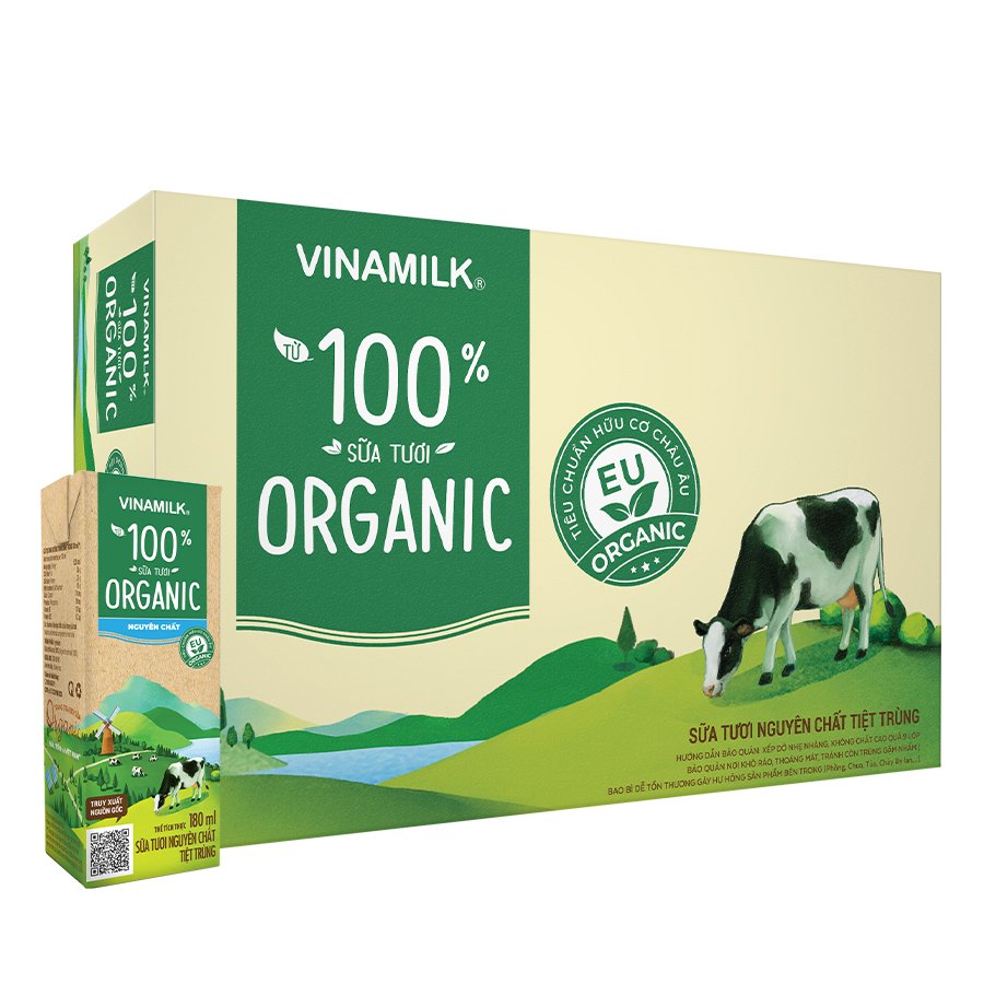 Sữa Tươi Tiệt Trùng Vinamilk 100% Organic Không Đường - Thùng 48 Hộp 180ml