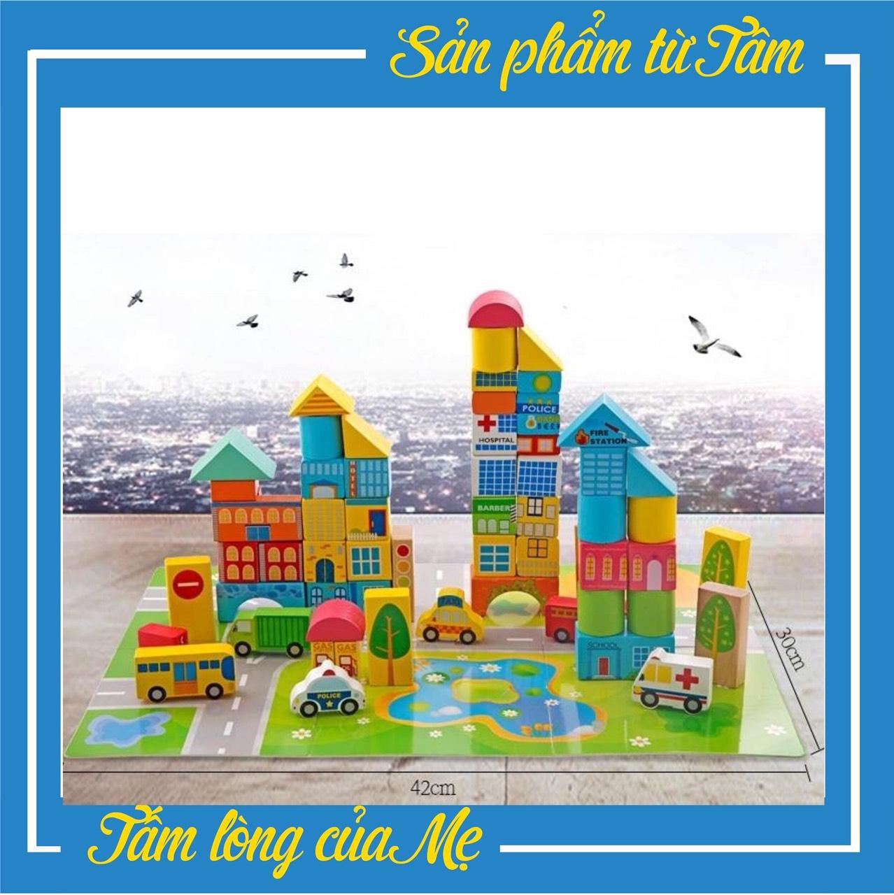 Bộ Xếp hình bằng gỗ mô hình Thành Phố Tương Lai cho bé - Gỗ an toàn 62 chi tiết, Đồ chơi Trí tuệ Chôm Kids