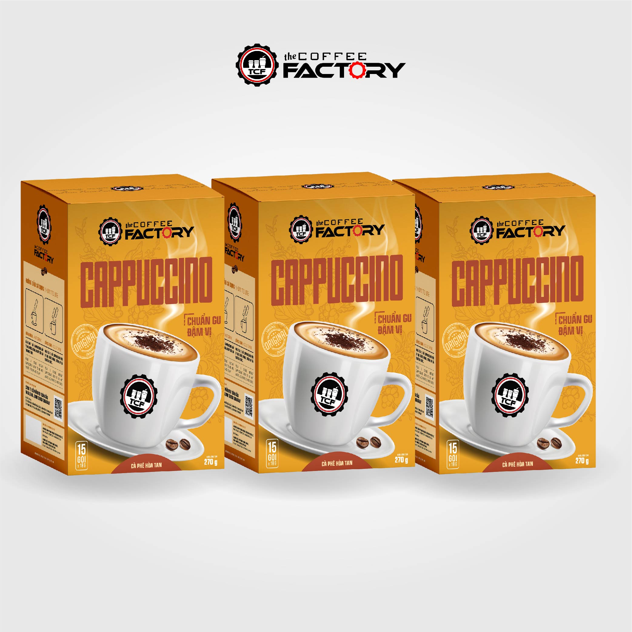 Combo 3 hộp Cappuccino hòa tan The Coffee Factory (Hộp 15 gói x 16g)