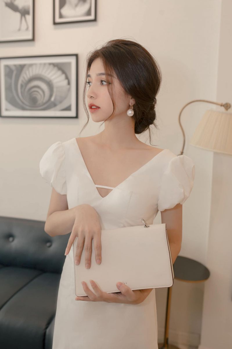 ĐẦM MAXI TAY CON PHỒNG HỎ LƯNG THẮT DÂY SANG TRỌNG(TRẮNG)