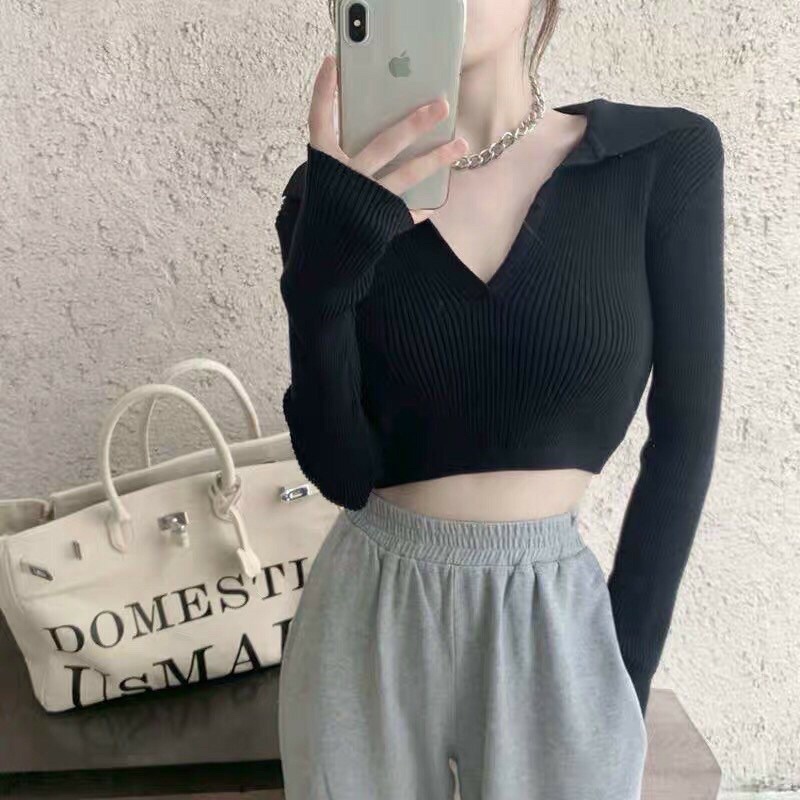 Áo croptop tay dài hở lưng sau buộc nơ