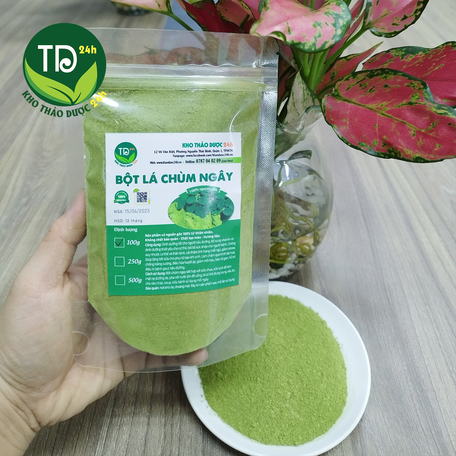 [500 gram] Bột lá chùm ngây sấy lạnh, tinh chất sạch 100%, bồi bổ sức khỏe, chống suy nhược, giúp ngủ ngon | Kho thảo dược 24h