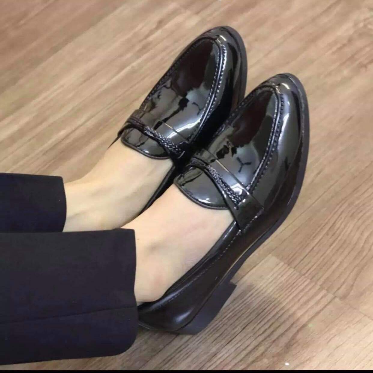 Giầy lười da bóng dây tết nam